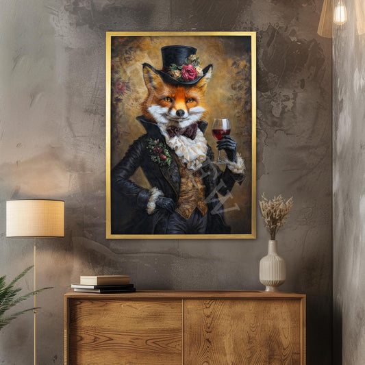 Fox_Red_Wine_Portrait_Gold_Frame_-_Vintage_Panda_Designs